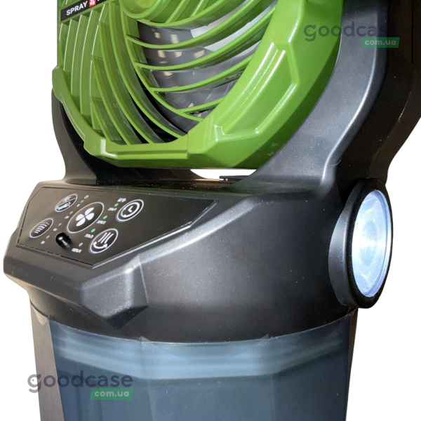 Акумуляторний вентилятор із розпиленням води SPRAY FAN A65, туман, бак 2 л, ліхтарик