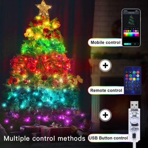 Світлодіодна смарт Гірлянда 10 м 100 LED RGB Bluetooth керування з телефона застосунком, USB
