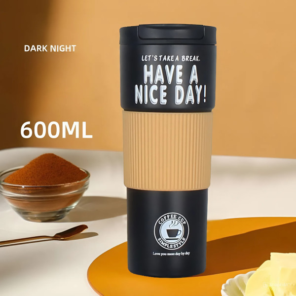 Термокухоль Have a Nice Day 600 мл чорний стильний термочашка з неіржавкої сталі з кришкою для чаю