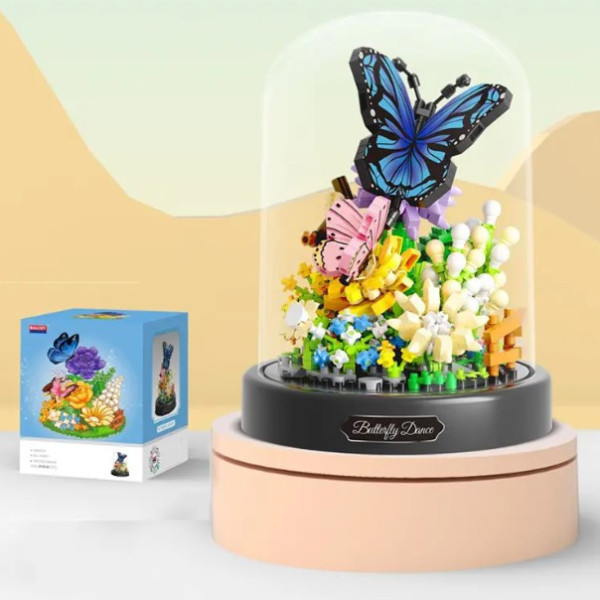 Конструктор у колбі з підсвіткою Balody Butterfly Dancing 530 деталей, Блоковий 3д конструктор метелика та квіти