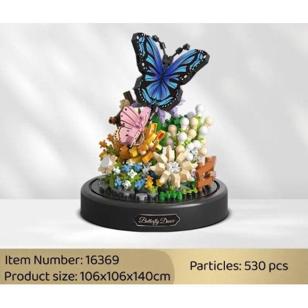 Конструктор у колбі з підсвіткою Balody Butterfly Dancing 530 деталей, Блоковий 3д конструктор метелика та квіти