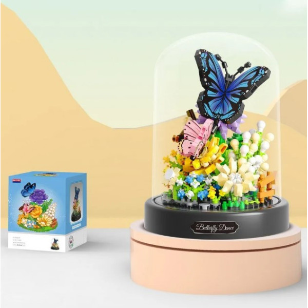 Конструктор у колбі з підсвіткою Balody Butterfly Dancing 530 деталей, Блоковий 3д конструктор метелика та квіти