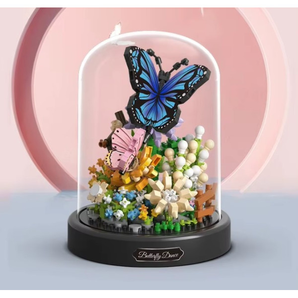 Конструктор у колбі з підсвіткою Balody Butterfly Dancing 530 деталей, Блоковий 3д конструктор метелика та квіти