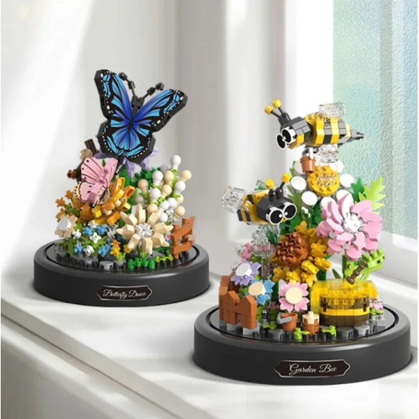 Конструктор у колбі з підсвіткою Balody Butterfly Dancing 530 деталей, Блоковий 3д конструктор метелика та квіти