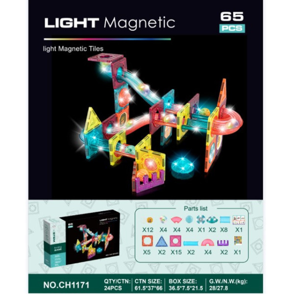 Магнітний конструктор DIY 65 деталей Magnetic Blocks світний "Горки" динамічний конструктор лабіринт