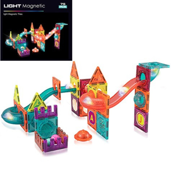 Магнітний конструктор DIY 75 деталей Magnetic Blocks світний "Горки" динамічний конструктор лабіринт