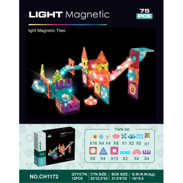 Магнітний конструктор DIY 75 деталей Magnetic Blocks світний "Горки" динамічний конструктор лабіринт