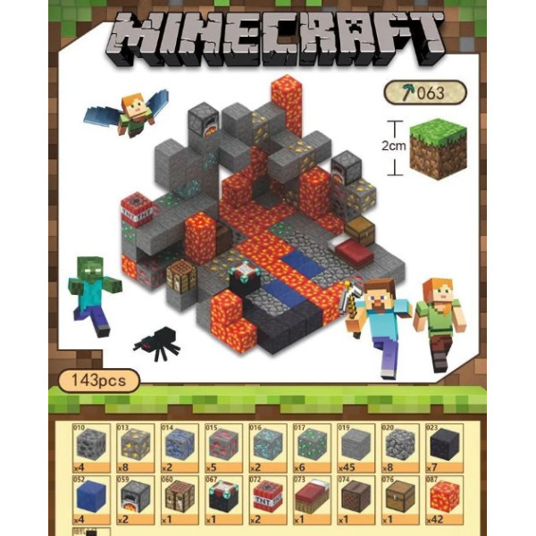 Магнітний конструктор з кубиків Шахта з лавою 143 шт. Minecraft Magnetic Cube H063 — кубики майнкрафт