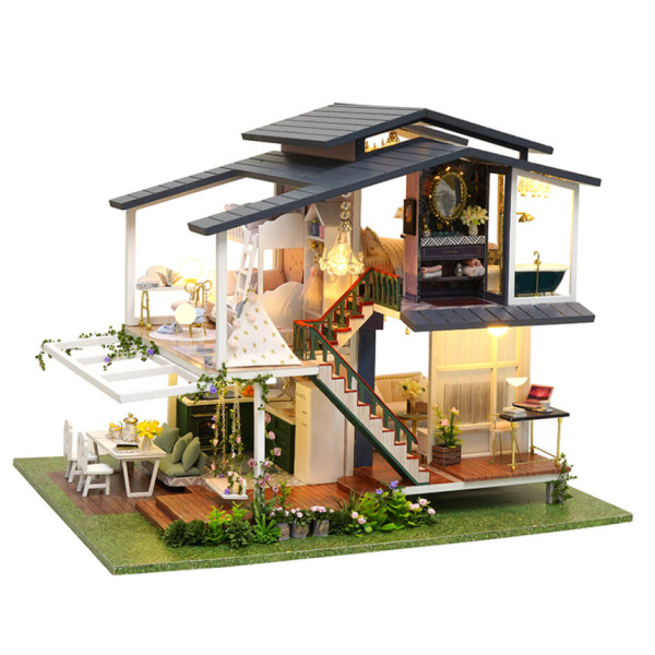 Румбокс 3д Вілла «Сад Моне»‎ ‎ DIY DollHouse + пилозахисний купол з led-підсвічуванням 23x24x32 см