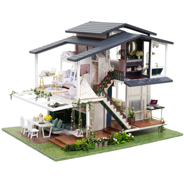 Румбокс 3д Вілла «Сад Моне»‎ ‎ DIY DollHouse + пилозахисний купол з led-підсвічуванням 23x24x32 см