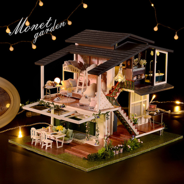 Румбокс 3д Вілла «Сад Моне»‎ ‎ DIY DollHouse + пилозахисний купол з led-підсвічуванням 23x24x32 см
