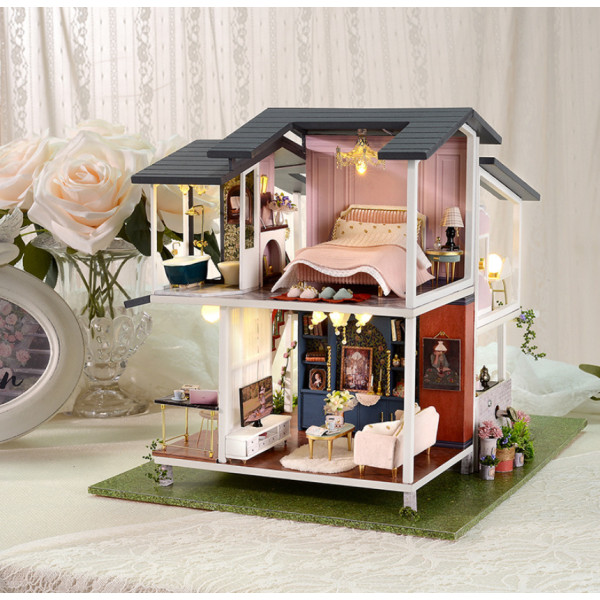 Румбокс 3д Вілла «Сад Моне»‎ ‎ DIY DollHouse + пилозахисний купол з led-підсвічуванням 23x24x32 см