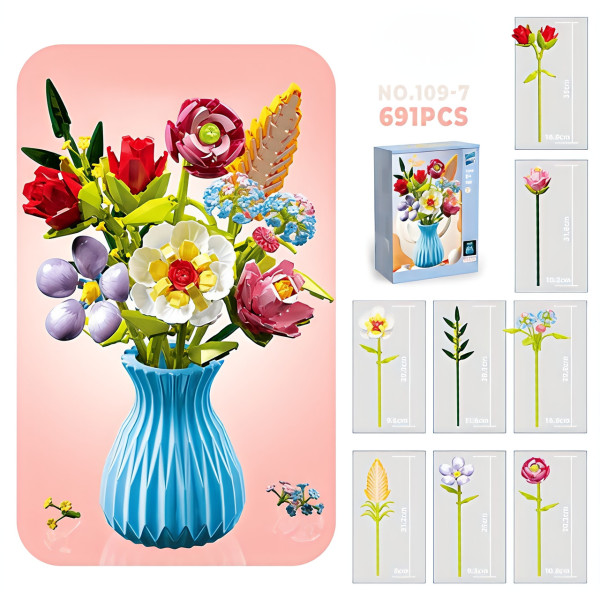 Конструктор 3Д Букет квітів Flowers 691дет., конструктори квіти для дітей на подарунок