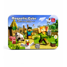 Магнітний конструктор 60дет. і 2 герої Magnetic Cube за мотивами Minecraft у металевій коробці