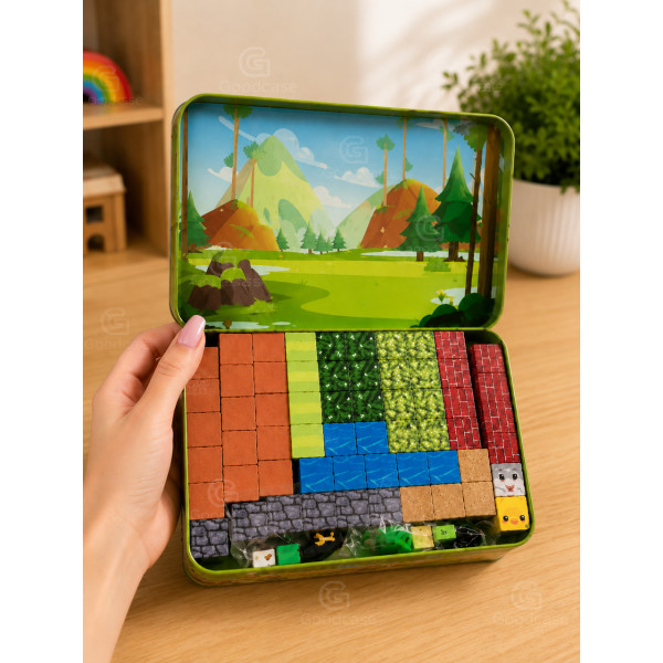 Магнітний конструктор 60дет. і 2 герої Magnetic Cube за мотивами Minecraft у металевій коробці