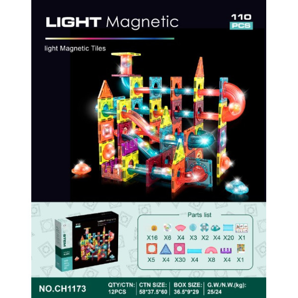 Магнітний конструктор DIY 110 деталей Magnetic Blocks світний "Горки" динамічний конструктор лабіринт