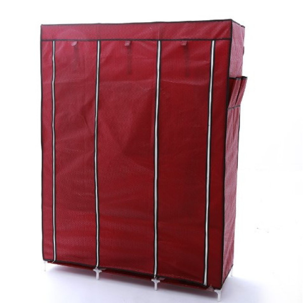 Складана тканинна шафа Storage Wardrobe бордова — 3 секції та 8 полиць, мобільний органайзер для одягу
