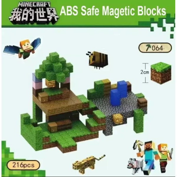 Магнітний блоковий конструктор із кубиків Minecraft Magnetic Cube «Юнтай» - велика 3D-сцена, 216 деталей