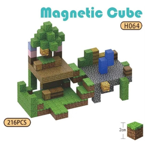 Магнітний блоковий конструктор із кубиків Minecraft Magnetic Cube «Юнтай» - велика 3D-сцена, 216 деталей