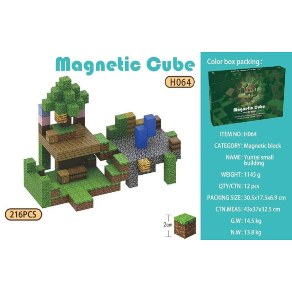 Магнітний блоковий конструктор із кубиків Minecraft Magnetic Cube «Юнтай» - велика 3D-сцена, 216 деталей