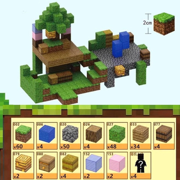 Магнітний блоковий конструктор із кубиків Minecraft Magnetic Cube «Юнтай» - велика 3D-сцена, 216 деталей