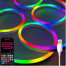 Гнучкий неон 10 метрів usb, bluetooth Неонова світлодіодна LED стрічка з пультом і керуванням через смартфон
