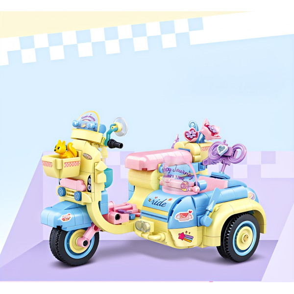 Констуктор Скутер з коляскою 19 см Healing Moe Motorcycle, 3Д конструктор мотоцикл байк блакитного кольору