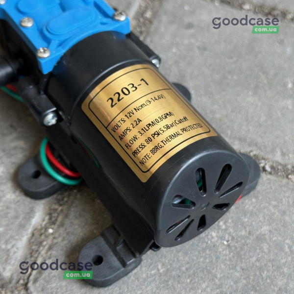 Насос для обприскувача 12 В, 3,1 л/хв, 80 PSI, з двома штуцерами, мембранний