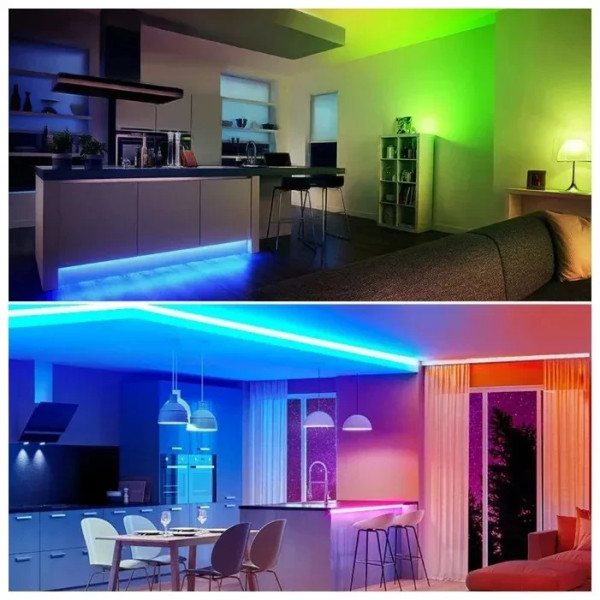 Кольорова світлодіодна Led-стрічка з пультом 5 метрів smd rgb у коробці з контролером і блоком живлення