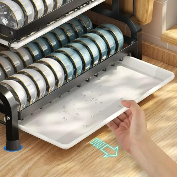 Дворівнева настільна сушарка для зберігання посуду Kitchen rack металеве кухонне сушіння органайзер