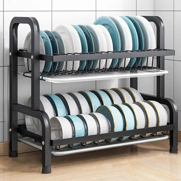 Дворівнева настільна сушарка для зберігання посуду Kitchen rack металеве кухонне сушіння органайзер