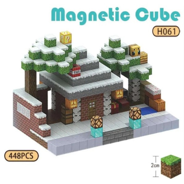 Магнітний конструктор із кубиків Minecraft Magnetic Cube «Зимовий Будиночок» - велика сцена, 448 деталей