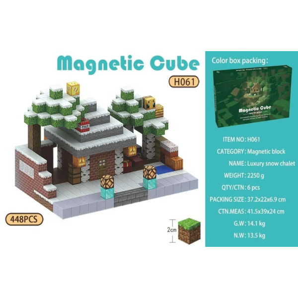 Магнітний конструктор із кубиків Minecraft Magnetic Cube «Зимовий Будиночок» - велика сцена, 448 деталей