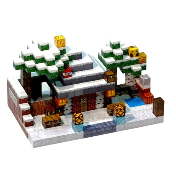 Магнітний конструктор із кубиків Minecraft Magnetic Cube «Зимовий Будиночок» - велика сцена, 448 деталей
