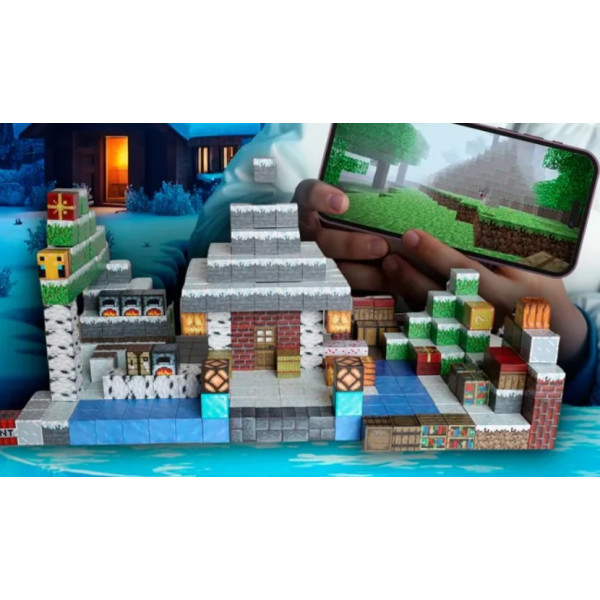 Магнітний конструктор із кубиків Minecraft Magnetic Cube «Зимовий Будиночок» - велика сцена, 448 деталей