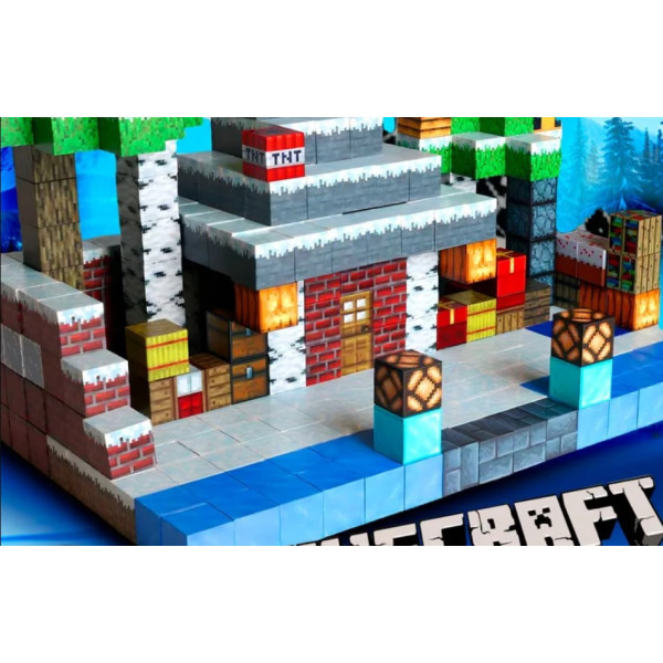 Магнітний конструктор із кубиків Minecraft Magnetic Cube «Зимовий Будиночок» - велика сцена, 448 деталей