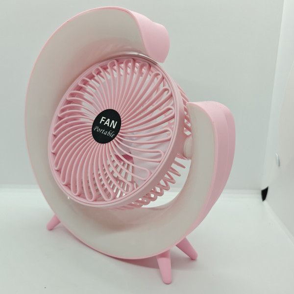 Портативний настільний вентилятор від usb з підвсіткою Desktop Fan з функцією нахилу і нічника, рожевий