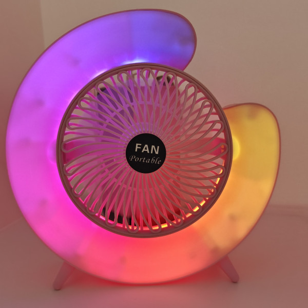 Портативний настільний вентилятор від usb з підвсіткою Desktop Fan з функцією нахилу і нічника, рожевий
