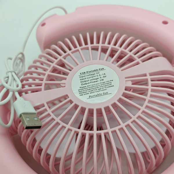 Портативний настільний вентилятор від usb з підвсіткою Desktop Fan з функцією нахилу і нічника, рожевий