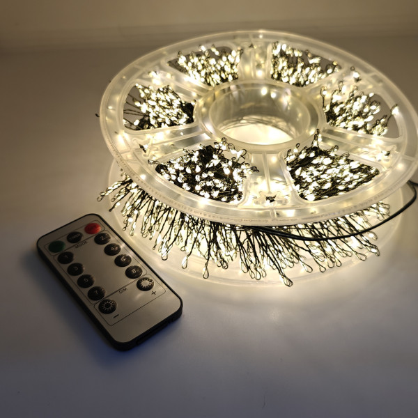 Гірлянда Роса 50 метрів 1500 LED на ялинку, 220V з пультом на зеленому дроті, тепле світло, пульт, 8 режимів