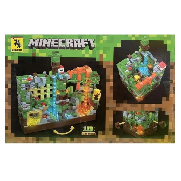 Лего, конструктор для мальчика, Майнкрафт, Minecraft Зеленая крепость с LED подсветкой 866 деталей