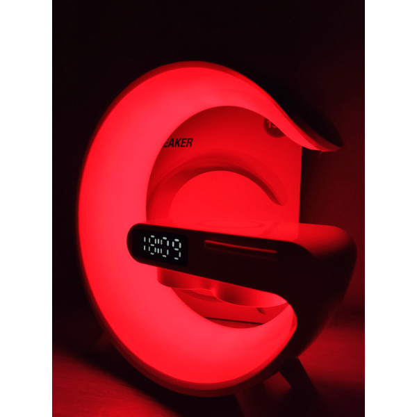 Настільна Bluetooth-колонка, лампа нічник G11 LED велика, з бездротовою зарядкою 15W і будильником.  Біла