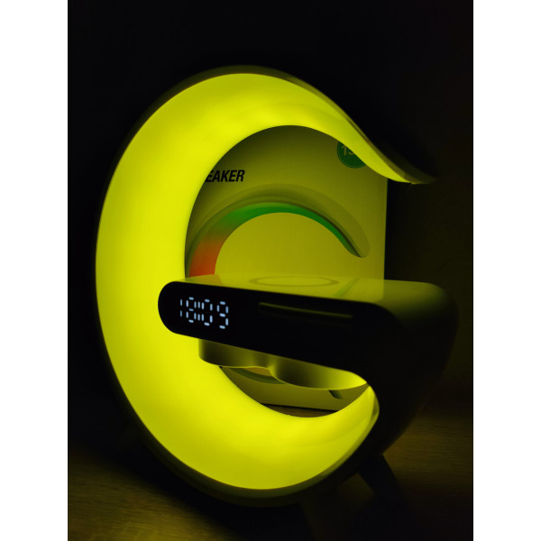Настільна Bluetooth-колонка, лампа нічник G11 LED велика, з бездротовою зарядкою 15W і будильником.  Біла