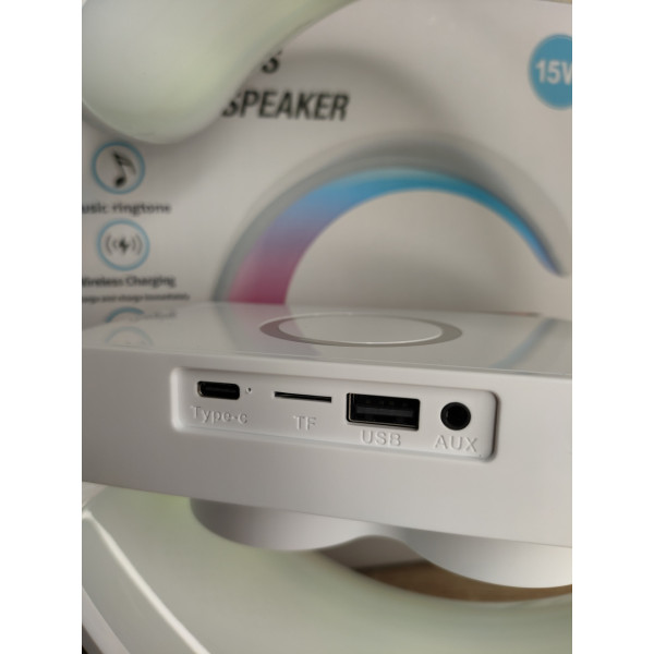 Настільна Bluetooth-колонка, лампа нічник G11 LED велика, з бездротовою зарядкою 15W і будильником.  Біла