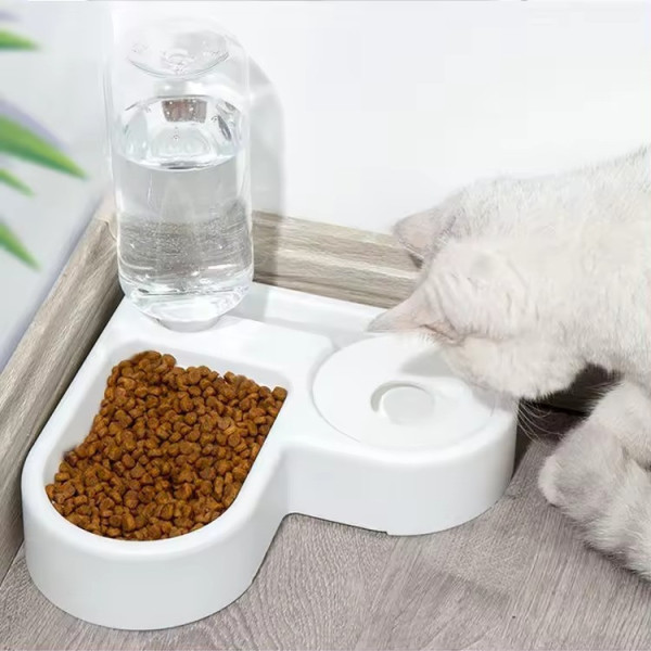 Мисочка для кота для корму 3в1 Поїлка для котів і собак годівниця миска подвійна з пляшкою для пиття