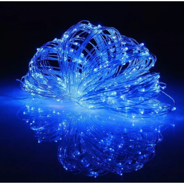 Світлодіодна гірлянда роса usb 10 м 100 LED, гірлянда нитка крапля роси на батарейках 10 метрів Синя