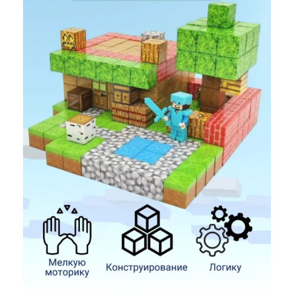 Магнітний конструктор із кубиків Minecraft Magnetic Cube Пекельні ворота - 32 деталі, Магнітні кубики Майнкрафт