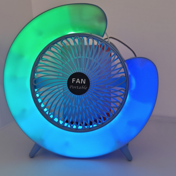 Портативний настільний вентилятор від usb з підвсіткою Desktop Fan з функцією нахилу і нічника, синій