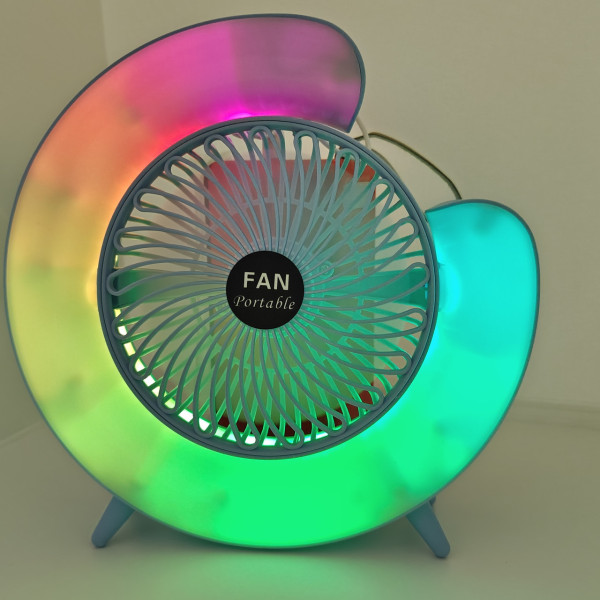 Портативний настільний вентилятор від usb з підвсіткою Desktop Fan з функцією нахилу і нічника, синій