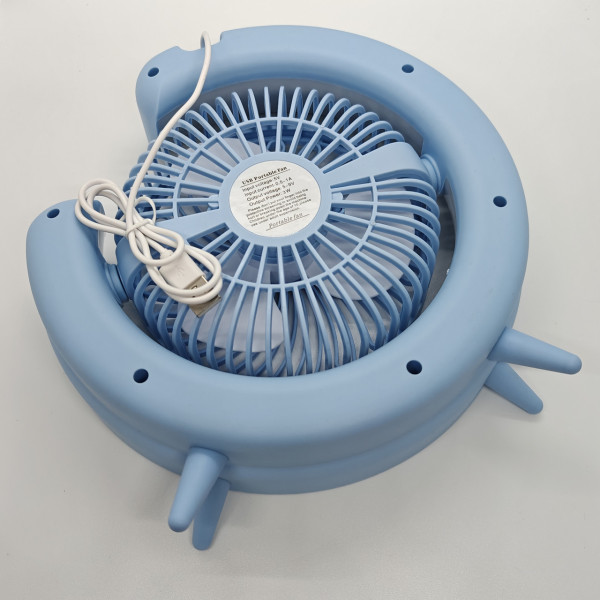 Портативний настільний вентилятор від usb з підвсіткою Desktop Fan з функцією нахилу і нічника, синій